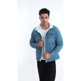Comstarmoda Erkek İçi Kürklü Kot Ceket %100 Pamuk Sıcak Tutma Özelliği ile Normal Kalıp - Açık Mavi - 2XL