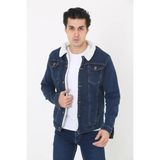 Comstarmoda Erkek Içi Kürklü Kot Ceket - Mavi - Bordo