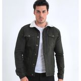 Comstarmoda Erkek Içi Kürklü Kot Ceket Şık ve Rahat Likralı Malzeme ile Tasarlandı - Haki - Beyaz - XL