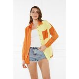 Comstarmoda Kadın Blok Renkli Oversize Çift Renk Poplin Gömlek - 38 - Turuncu