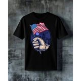 Comvicho Amerikan Bayragi Eli Yumruk Baskılı Oversize Tişört - XL - Siyah