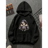 Comvicho ANIME001 Baskılı Kapşonlu Siyah Sweatshirt - XL