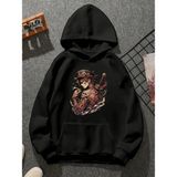 Comvicho ANIME065 Baskılı Kapşonlu Siyah Sweatshirt