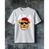 Comvicho Boy Kirmizi Ayi Hip Hop Baskılı Oversize Tişört - Beyaz