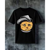 Comvicho Kedi Sapka Turuncu Baskılı Oversize Tişört - XL - Siyah