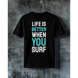 Comvicho Life Is Better Surf Baskılı Oversize Tişört - XL - Siyah