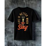 Comvicho Life Is Better When You Sing Baskılı Oversize Tişört - XL - Siyah