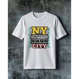 Comvicho Ny City Boombox Baskılı Oversize Tişört - Beyaz