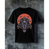 Comvicho Samurai Kara Kurt Baskılı Oversize Tişört - Siyah