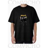 Comvicho Unisex Metallıca V2 Tasarım Baskılı Oversize Tişört - XL - Siyah