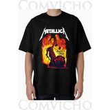 Comvicho Unisex Metallıca V4 Tasarım Baskılı Oversize Tişört - XL - Siyah