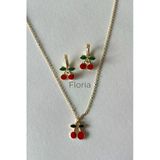 C&On Design Kirazlı Küpe Ve Kirazlı Kolye Seti Zincirli Kiraz Kolye Karne Hediyesi Doğum Günü Hediyelik Set