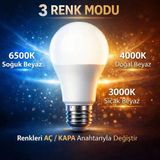 Conana 3 Farklı Renk Modlu 9W E27 LED Ampul 3000K - 4000K - 6500K (1 Adet) - Günışığı - Beyaz