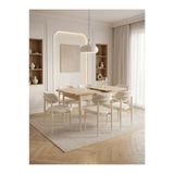 Concept Ayz Home Bella Serisi 6 Kişilik Beyaz Kumaş 80*130 Traverten Açılır Masa Sandalye Seti (Modern Seri)Krem İskelet