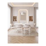 Concept Ayz Home Bella Serisi 6 Kişilik Krem Kumaş 80*130 Beyaz Açılır Masa Sandalye Seti (Modern Seri)Beyaz İskelet