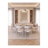 Concept Ayz Home Bella Serisi 6 Kişilik Krem Kumaş 80*130 Traverten Açılır Masa Sandalye Seti (Modern Seri)Krem İskelet