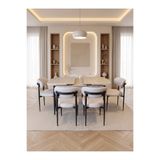 Concept Ayz Home Bella Serisi 6 Kişilik Krem Kumaş 80*130 Traverten Masa Sandalye Seti (Modern Seri)Siyah İskelet