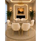 Concept Ayz Home Elora Gold Serisi 6 Kişilik Krem Kumaş 90*168 Irony Lake Panel Yemek Masası Takımı – Luxury Concept