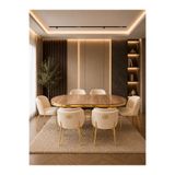 Concept Ayz Home Lara Gold Serisi Krem-Krem Kumaş 6 Kişilik 90×168 Oval Ceviz Lake Panel Yemek Masası Takımı – Modern Luxury