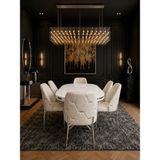 Concept Ayz Home Torino Krom Serisi 6 Kişilik 90*168 Oval Beyaz Lake Panel Yemek Masası Takımı Modern Luxury - Krem
