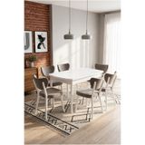 Concept Ayz Home Valoria Serisi 6 Kişilik 80x130 cm Beyaz MDF Krem Kumaş Beyaz İskelet Yemek ve Mutfak Masası Takımı