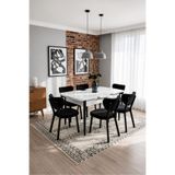 Concept Ayz Home Valoria Serisi 6 Kişilik 80x130 cm Beyaz MDF Siyah Kumaş Siyah İskelet Yemek ve Mutfak Masası Takımı