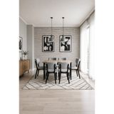 Concept Ayz Home Valoria Serisi 6 Kişilik 80x130 cm Traverten MDF A.Gri Kumaş Siyah İskelet Yemek ve Mutfak Masası Takımı