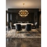 Concept Ayz Home Vienna Gold Serisi 6 Kişilik Gri Kumaş 90*168 Beyaz Lake Panel Yemek Masası Takımı – Luxury Concept