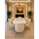 Concept Ayz Home Vİora Gold Serisi 6 Kişilik Krem Kumaş 90*168 Beyaz Lake Panel Yemek Masası Takımı – Luxury Concept