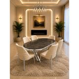 Concept Ayz Home Viora Krom Serisi 6 Kişilik Krem Kumaş 90*168 Irony Lake Panel Yemek Masası Takımı – Luxury Concept