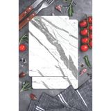 CONCEPT CAM 2'li Temperli Cam Kesme Tahtası 20x30 & 25x35 cm | Beyaz Mermer Desen Hijyenik Mutfak Doğrama Camı