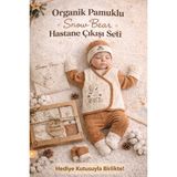 Concon Hediye Kutulu Yenidoğan 10’lu Organik Hastane Çıkış Seti %100 Pamuk Unisex Doğum Hediyesi için Hazır Kızaklı Ayı Figürlü - Ekru - 0 - 3 Ay