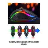 Concord Oyuncu Mouse Usb Kablolu Gaming Rgb Işıklı Fare 1200dpi Siyah Mat Doku Ele Oturur