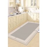 Confidence Home Makinede Yıkanabilir Kaymaz Taban Leke Tutmaz Bej Çizgili Salon Halısı Mutfak Halısı ve Yolluk