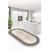 Confidence Home Makinede Yıkanabilir Kaymaz Taban Leke Tutmaz Bej Oval Mutfak Halısı Salon Halısı Ve Yolluk