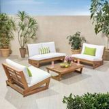 Conforlove Bahçe Balkon Masif Kestane Ahşap Koltuk Takımı 2+1+1+Orta Sehpa