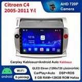 Conio Citroen C4 2005-2010 Yıl Uyumlu 8GB Ram 128GB Rom Hafıza Android Kablosuz Carplay Navigasyon Multimedya 9 Inç Ekran Hediye Görüş Kamerası Hediye Çerçevesi