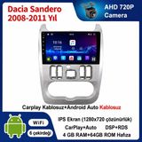 Conio Dacia Sandero 2008-2011 Yıl uyumlu 4GB Ram 64GB Rom Hafıza Android Kablosuz Carplay Navigasyon Multimedya 9 Inç Ekran Hediye görüş kamerası Hediye Çerçevesi - Açık Gri