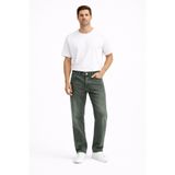 connemara Jeans Erkek Regular Fit Haki Yeşil Yıkamalı Denim Pantolon Dökümlü Rahat Kalıp 5 Cep