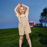 Connemara Unisex Çocuk Ayıcık Desenli Salopet Şort Krem Rengi Rahat Yazlık Günlük Tulum - 4 - 5 Yaş - Çok Renkli