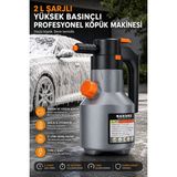 Conocer Araç Yıkama Köpük Püskürtücü Oto Köpük Pompası Basınçlı Köpük Sprey Şişesi Profesyonel Temizlik - Şarjlı / Otomatik - 2 Litre / Gri