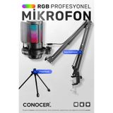 CONOCER RGB Gaming USB Mikrofon Tripodlu ve Masa Standlı Oyuncu ve Youtuber İçin Profesyonel Yayın Mikrofonu