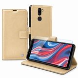 CONSTRAIN Huawei Mate 10 Lite İle Uyumlu Cüzdanlı Kartlıklı Standlı Kapaklı Suni Deri Telefon Kılıfı ve Ekran Koruyucu Cam Seti - Altın Rengi