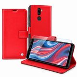 CONSTRAIN Huawei Mate 10 Lite İle Uyumlu Cüzdanlı Kartlıklı Standlı Kapaklı Suni Deri Telefon Kılıfı ve Ekran Koruyucu Cam Seti - Kırmızı