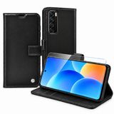 CONSTRAIN Huawei P Smart 2021 İle Uyumlu Cüzdanlı Kartlıklı Standlı Kapaklı Suni Deri Telefon Kılıfı ve Ekran Koruyucu Cam Seti - Siyah