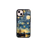 CONSTRAIN - iPhone 14 ile uyumlu 13 - Kılıf Boyalı Tablo Desenli Fiyonk Ve Leopar Tasarımlı 3D Ayna Görünümlü Korumalı Kapak - Bej 1