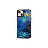 CONSTRAIN - iPhone 14 ile uyumlu 13 - Kılıf Boyalı Tablo Desenli Fiyonk Ve Leopar Tasarımlı 3D Ayna Görünümlü Korumalı Kapak - Lacivert
