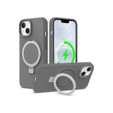 CONSTRAIN - iPhone 15 ile uyumlu Apple Kılıf Magsafe ile uyumlu Halkalı Extra Standlı içi Kadife Yumuşak Renkli Silikon Kapak - Gri