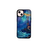 CONSTRAIN - iPhone 15 ile uyumlu Kılıf Boyalı Tablo Desenli Fiyonk Ve Leopar Tasarımlı 3D Ayna Görünümlü Korumalı Kapak - Mavi