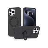 CONSTRAIN - iPhone 15 Pro Max ile uyumlu Apple Kılıf Magsafe ile uyumlu Halkalı Extra Standlı içi Kadife Yumuşak Renkli Silikon Kapak - Gri